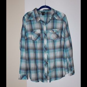 Blue Plaid Button-front Shirt *Spring Layering*
