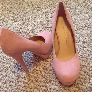 Lauren Conrad baby pink suede platform heels