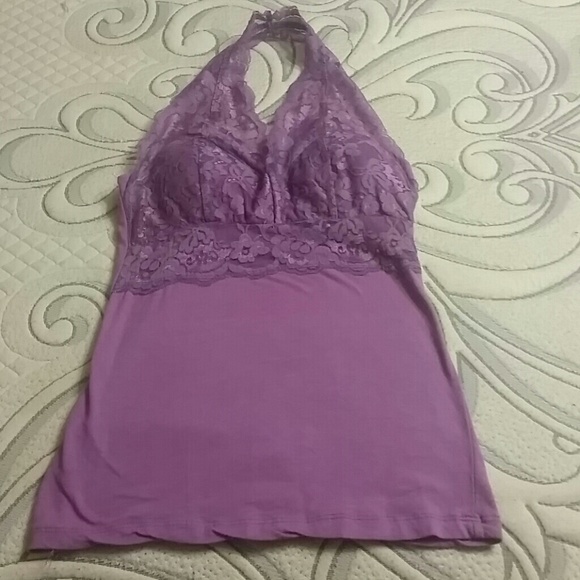 Purple halter with lace overlay