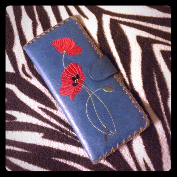 Blue embroidered. flower wallet FREE WITH PURCHASE
