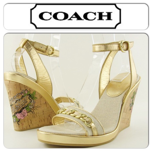 coach gold wedge sandals