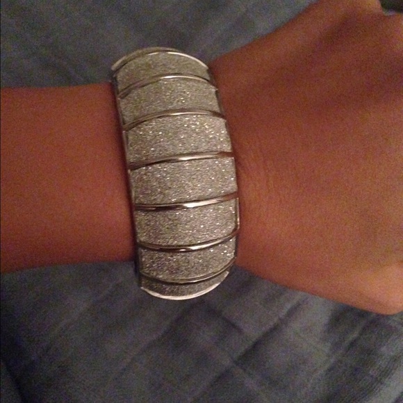 Stainless Steel Bangle Bracelet - Silver Sparkle - Picture 2 of 3