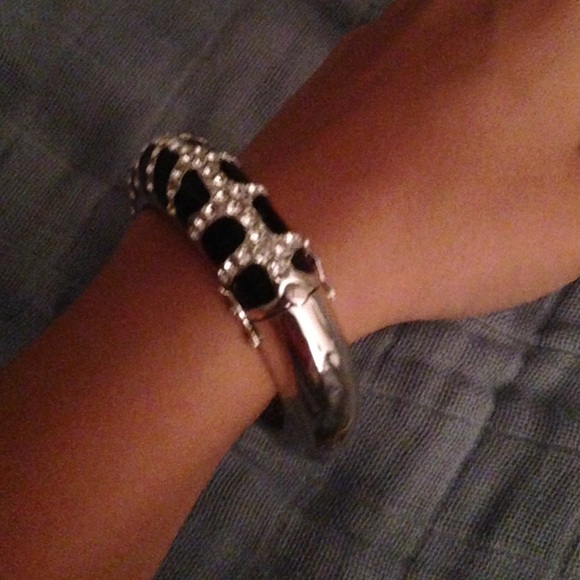 Black and Silvertone Bangle with Sparkle - Picture 2 of 2