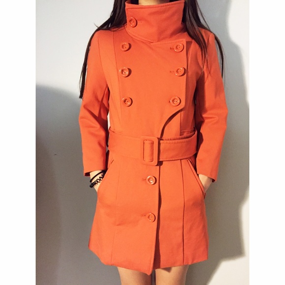 Orange cotton trench coat