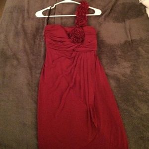 maroon one strap shoulder dress.