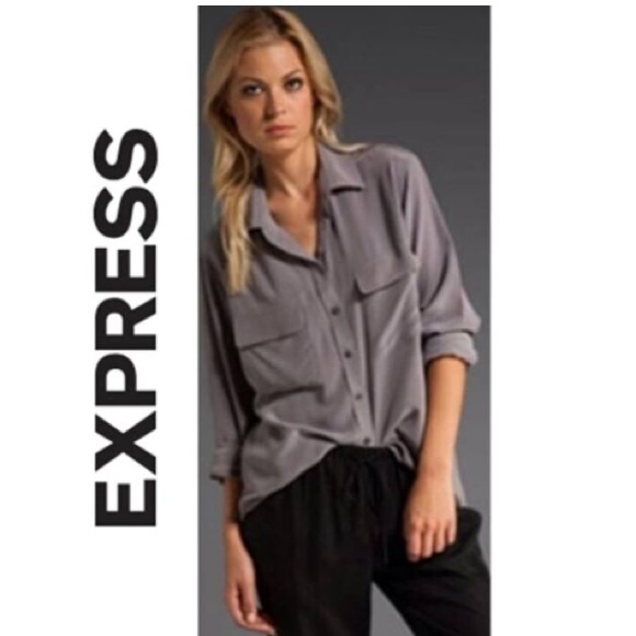‼️SOLD‼️EXPRESS Grey Silk Button Up Top