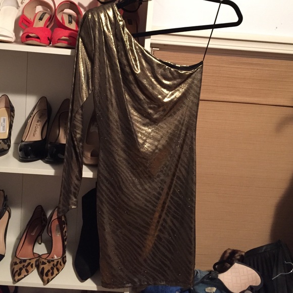 Printed gold asymmetrical dress