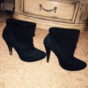 Black faux suede booties