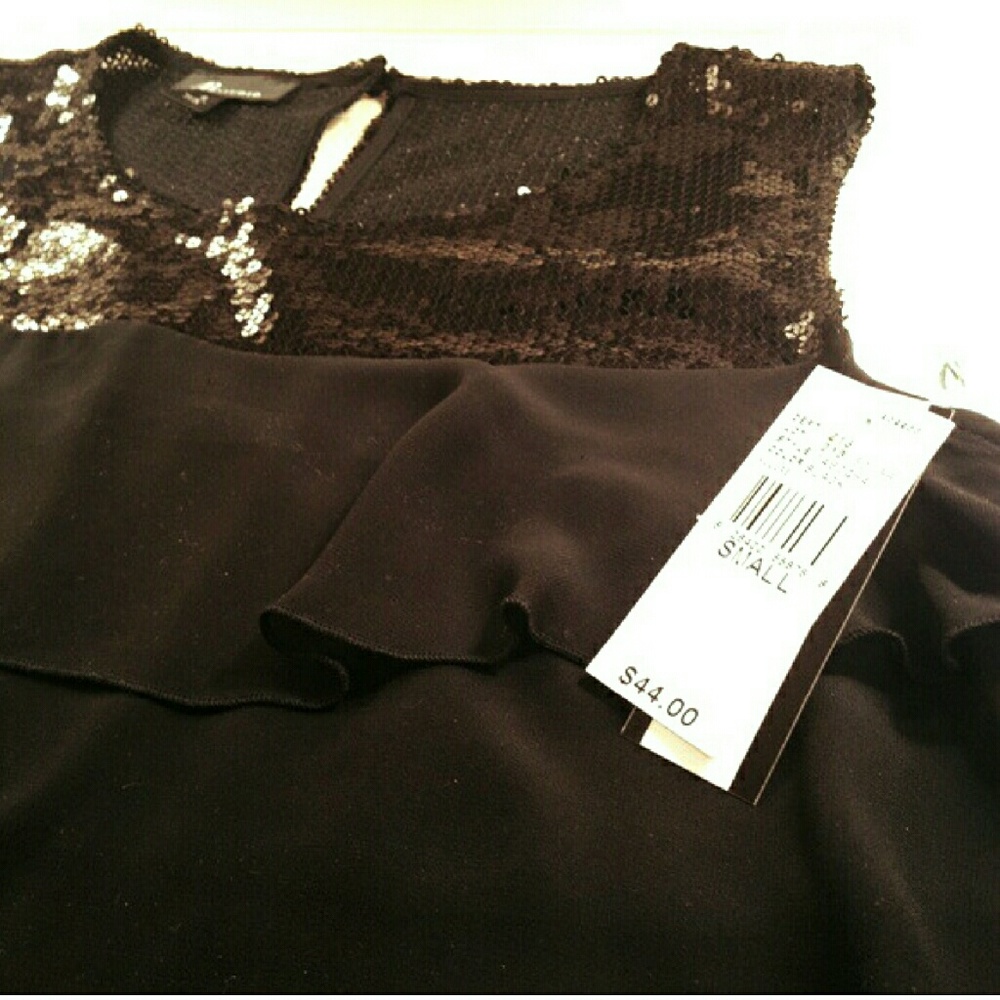 AB Studio Black Flutter Blouse w/ Sequins