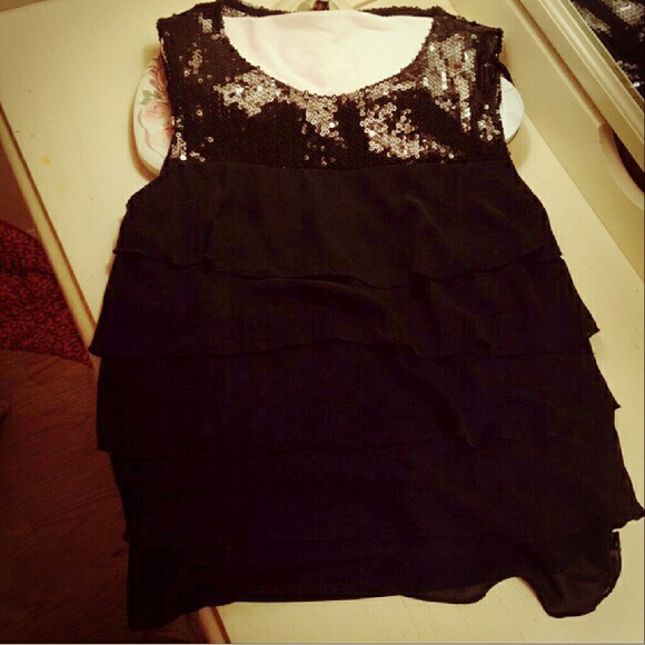 AB Studio Black Flutter Blouse w/ Sequins - Picture 2 of 3