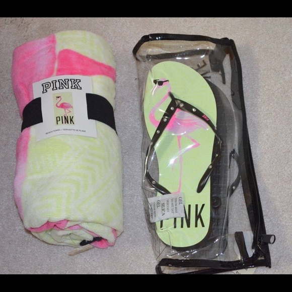 Victoria's Secret towel and sandals.