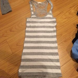 White and grey tank with back lace