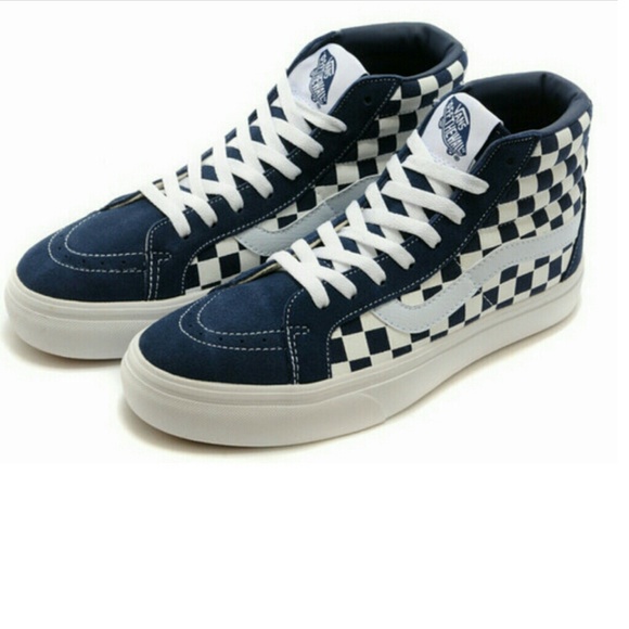 dark blue checkerboard vans