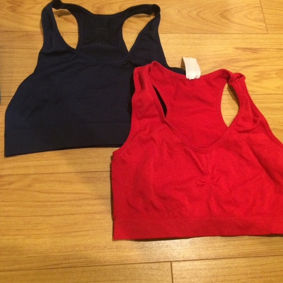 bundle of blue and red sports bra