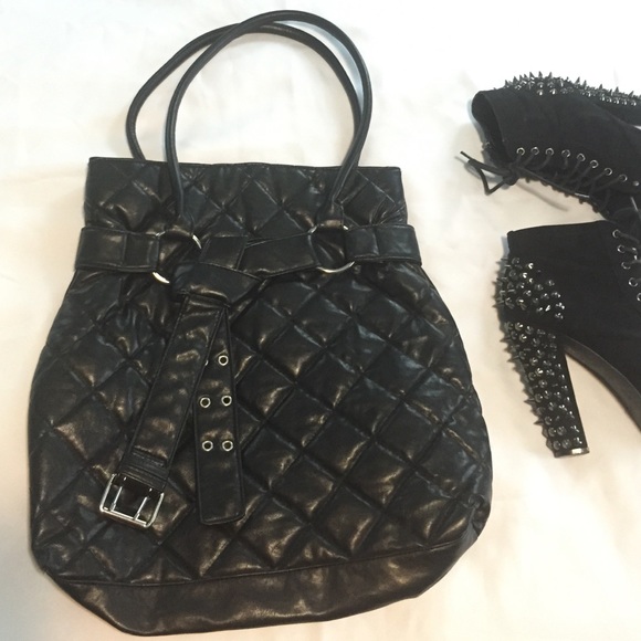 Black quilted belt handbag