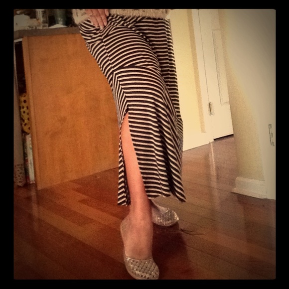 Notations Dresses & Skirts - Notations Stripe Spliced Tan and Black Skirt