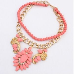 Crystal Resin Flower Statement Fashion Necklace