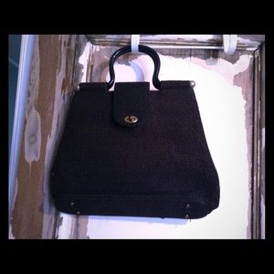 Vintage burlap black hand bag