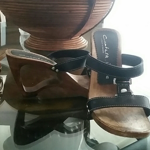 Black Leather  Italian  heels silver accent