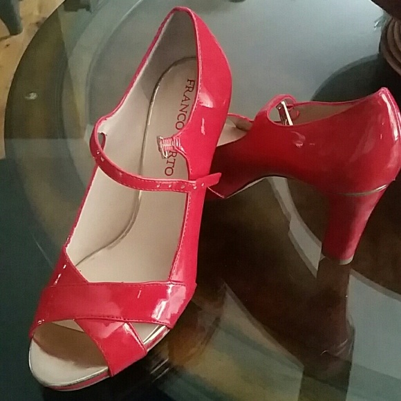 Coral heels gold trim
