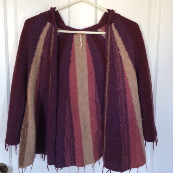 Free People Stripped hooded poncho