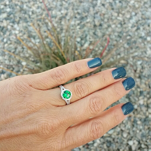 **Sold** Simulated Emerald ring in sterling silver