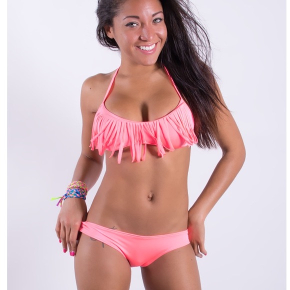 Fringe bikini top in coral - Picture 1 of 2