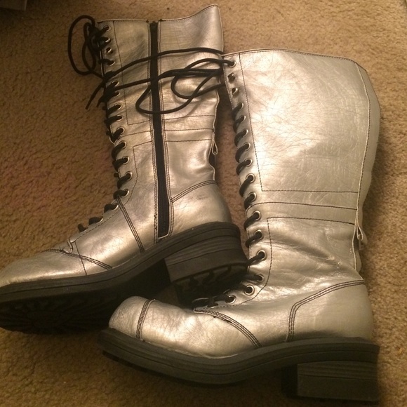 Silver Punk Knee High Boots