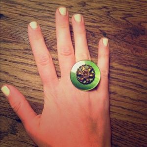 Beautiful green button and bead ring