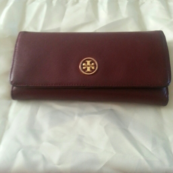 Tory burch wallet burgundy and gold