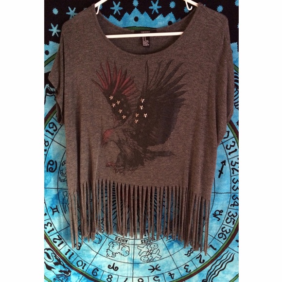 Eagle Crop Top with Fringe & Studs