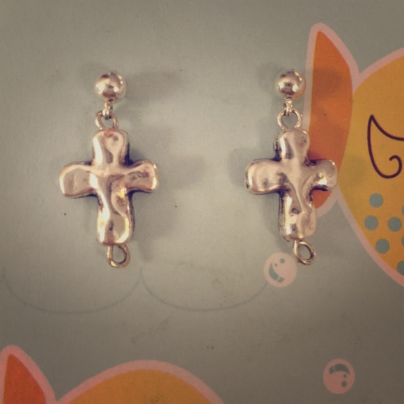 Silver tone Cross Earrings