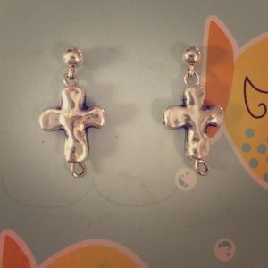 Silver tone Cross Earrings
