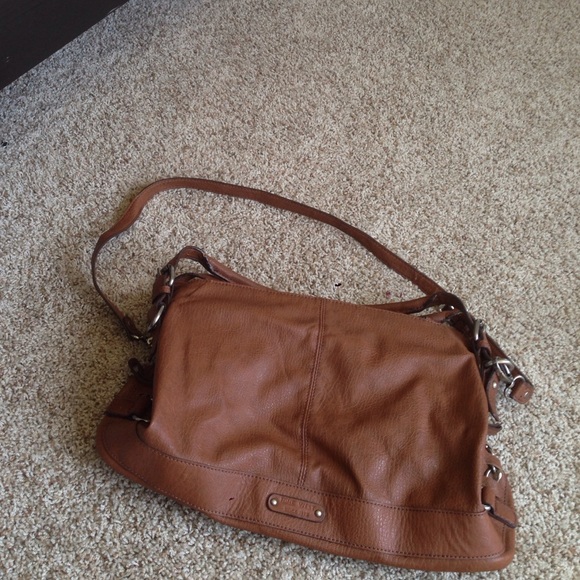 Nine West tan camel bag purse gun metal