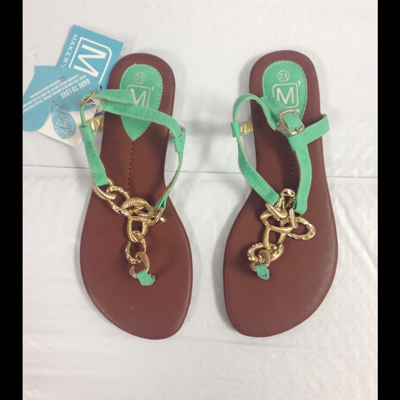 Mint green new chain link flat sandals - Picture 3 of 4