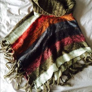 Pancho - multi color/ cowl neck / fringe