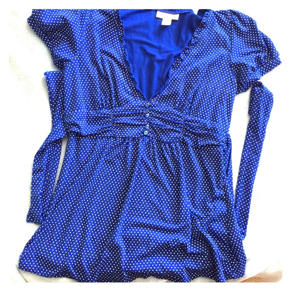Cobalt and white polka dot shirt!