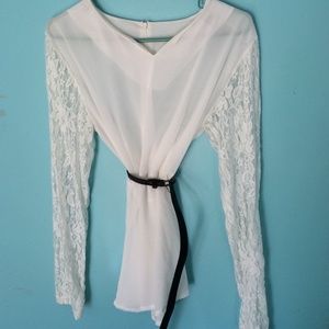 White Lace Sleeve Chiffon Blouse