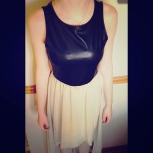 High-low black leather dress