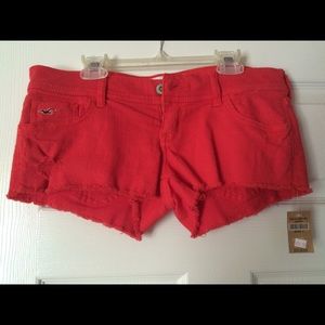 Red jean shorts