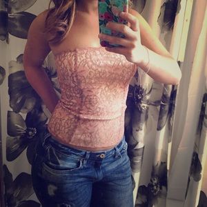 *PRICE DROP* Express Sm Pink & Gold Lace Tube Top