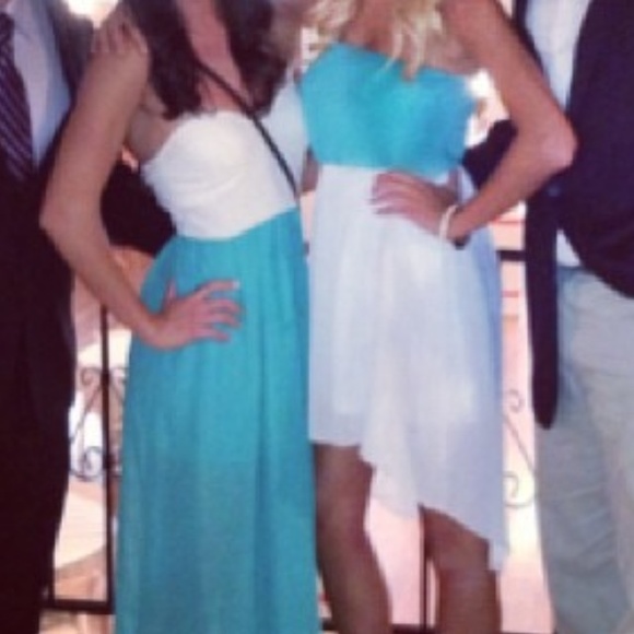 Hi-low white and aqua dress