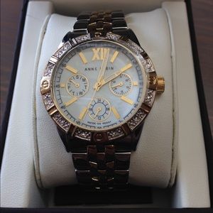 Anne Klein gold and silver watch w/ Swarovski