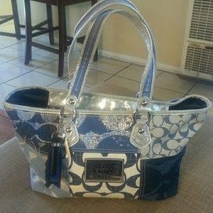 New Coach Poppy Denim Blue Patchwork Tote