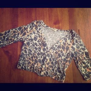 UO cropped cheetah print cardigan sweater