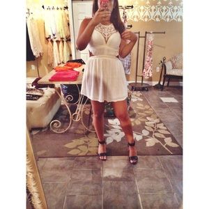 All white goddess dress with lace in the top front