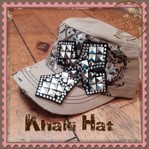 🌻Khaki Cross Studded Hat🌻