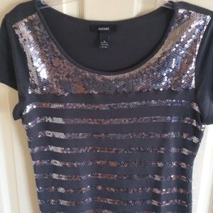 Super fun gray top with silver sequined detail