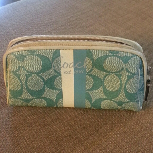 Rare Coach Heritage stripe canvas cosmetic bag