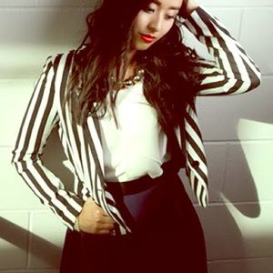 Black and White Striped Blazer